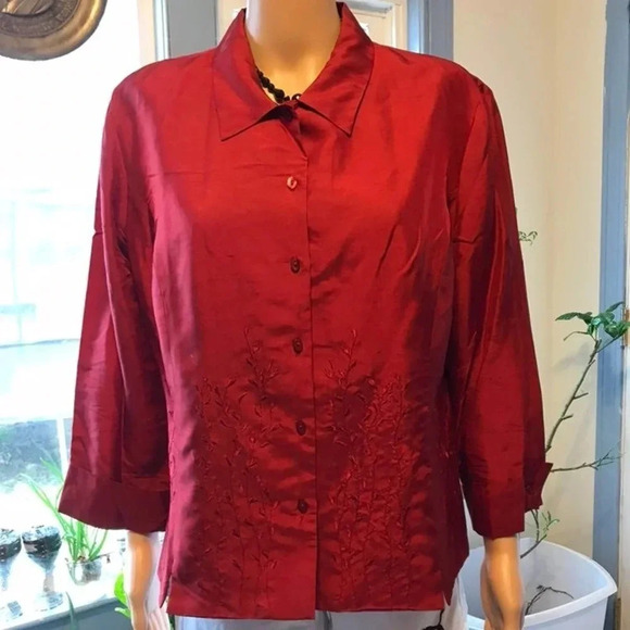 ICE Red 100% Silk Lined Beads Women Blouse size Xl - Picture 1 of 8